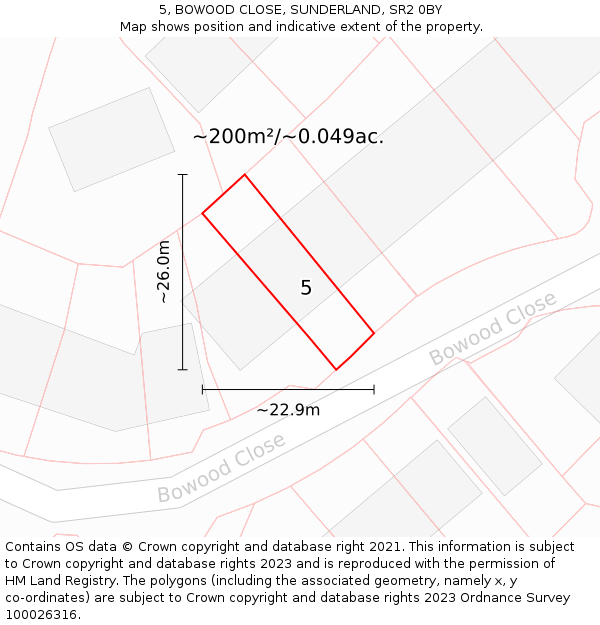 5, BOWOOD CLOSE, SUNDERLAND, SR2 0BY: Plot and title map