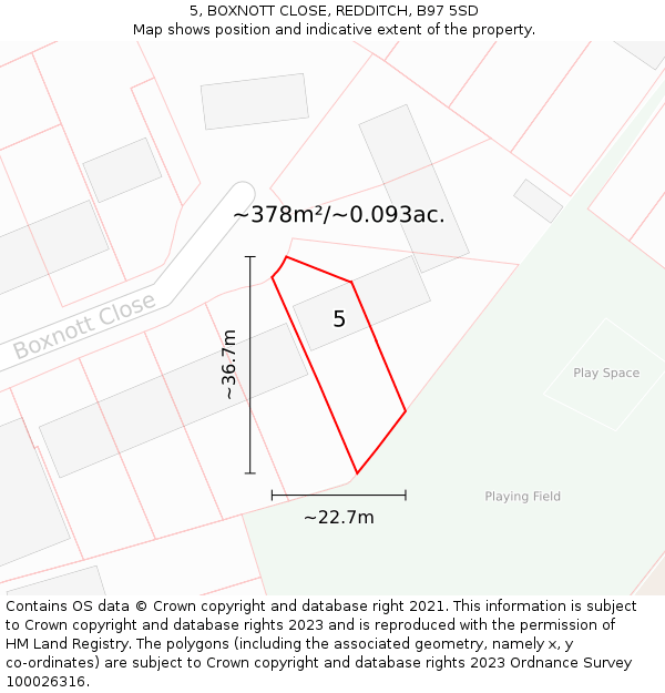 5, BOXNOTT CLOSE, REDDITCH, B97 5SD: Plot and title map