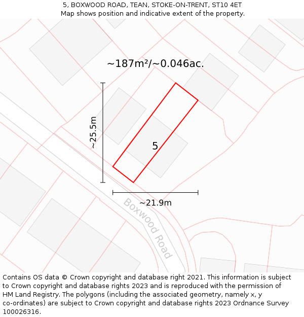 5, BOXWOOD ROAD, TEAN, STOKE-ON-TRENT, ST10 4ET: Plot and title map