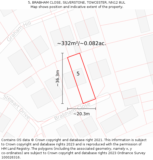 5, BRABHAM CLOSE, SILVERSTONE, TOWCESTER, NN12 8UL: Plot and title map