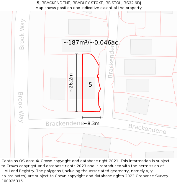 5, BRACKENDENE, BRADLEY STOKE, BRISTOL, BS32 9DJ: Plot and title map
