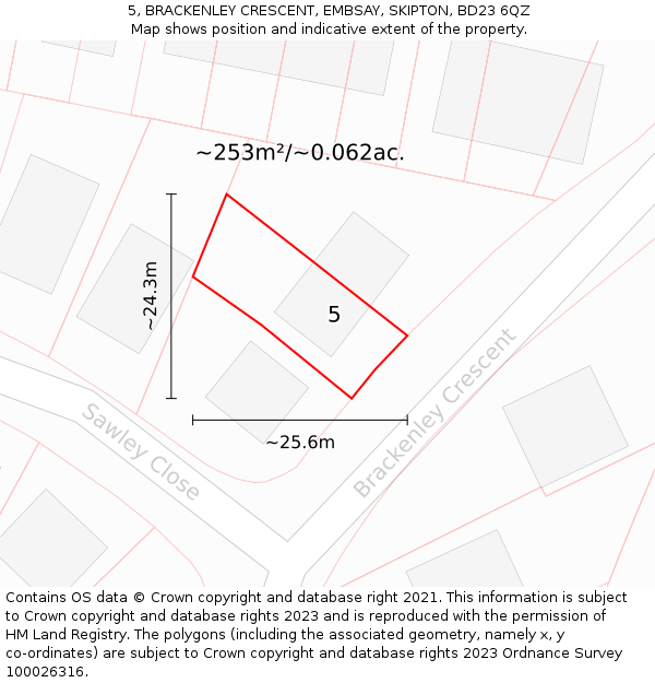5, BRACKENLEY CRESCENT, EMBSAY, SKIPTON, BD23 6QZ: Plot and title map
