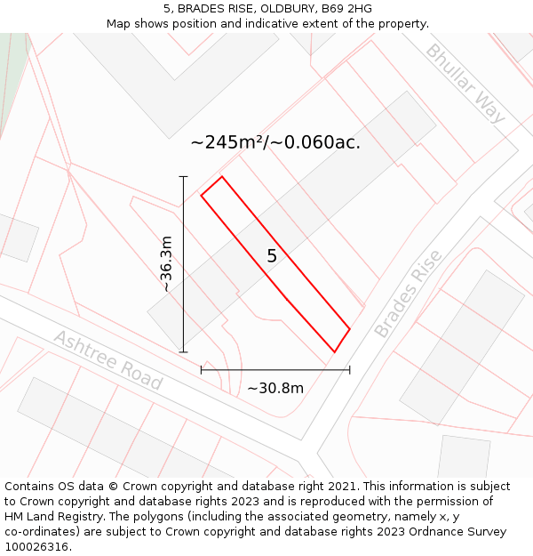 5, BRADES RISE, OLDBURY, B69 2HG: Plot and title map