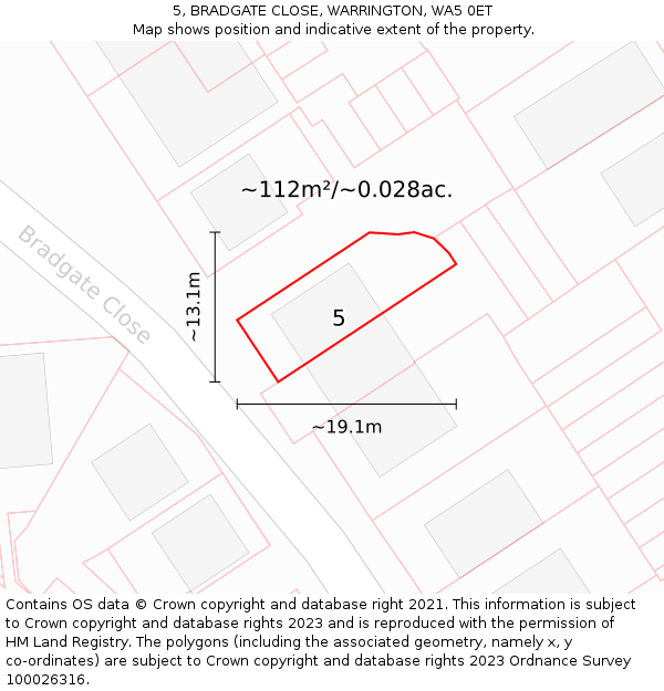 5, BRADGATE CLOSE, WARRINGTON, WA5 0ET: Plot and title map