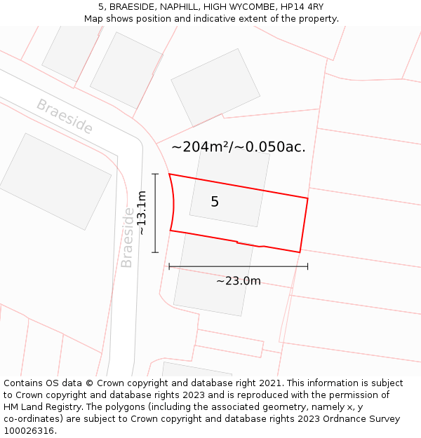 5, BRAESIDE, NAPHILL, HIGH WYCOMBE, HP14 4RY: Plot and title map