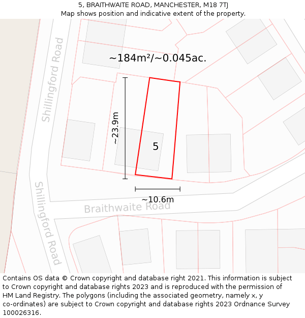 5, BRAITHWAITE ROAD, MANCHESTER, M18 7TJ: Plot and title map