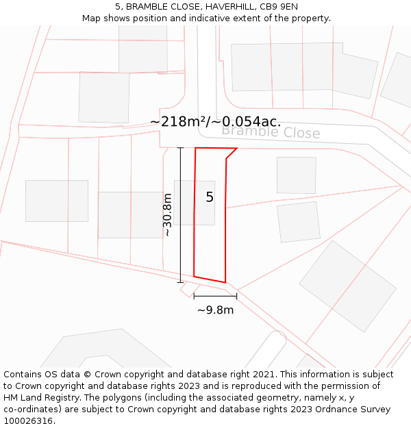 5, BRAMBLE CLOSE, HAVERHILL, CB9 9EN: Plot and title map