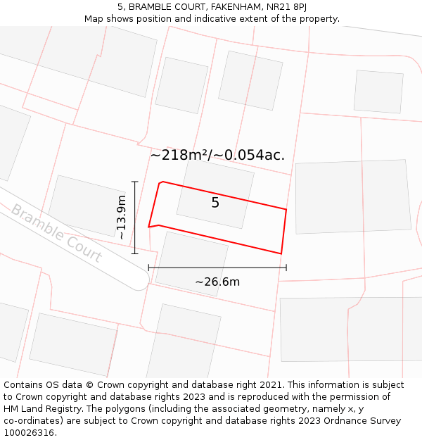 5, BRAMBLE COURT, FAKENHAM, NR21 8PJ: Plot and title map
