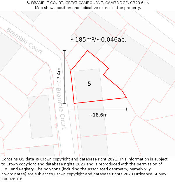 5, BRAMBLE COURT, GREAT CAMBOURNE, CAMBRIDGE, CB23 6HN: Plot and title map