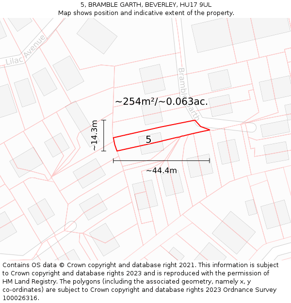 5, BRAMBLE GARTH, BEVERLEY, HU17 9UL: Plot and title map