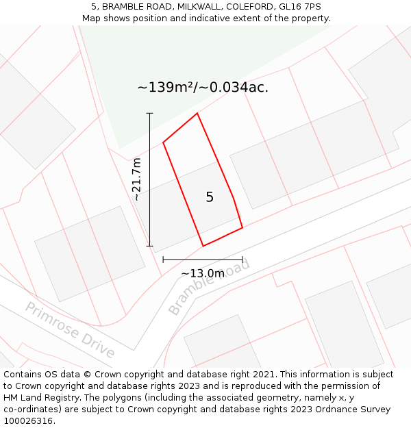 5, BRAMBLE ROAD, MILKWALL, COLEFORD, GL16 7PS: Plot and title map