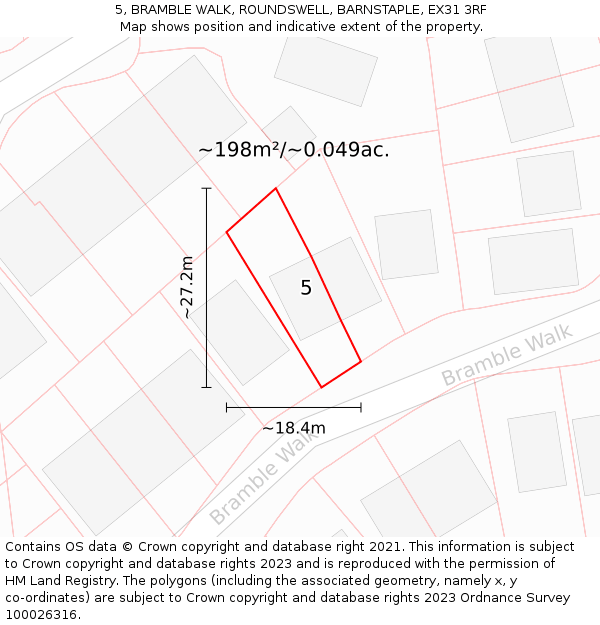 5, BRAMBLE WALK, ROUNDSWELL, BARNSTAPLE, EX31 3RF: Plot and title map