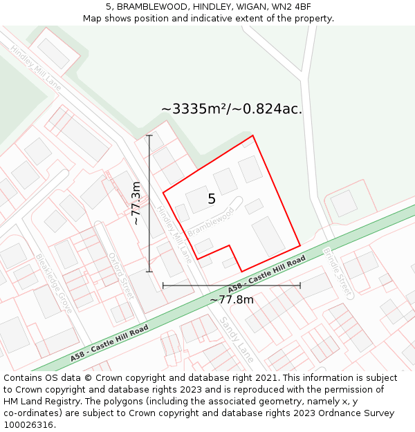 5, BRAMBLEWOOD, HINDLEY, WIGAN, WN2 4BF: Plot and title map