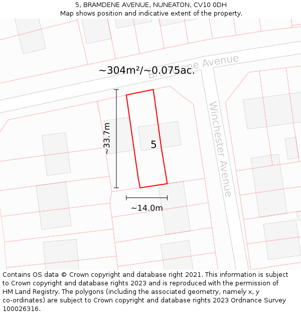 5, BRAMDENE AVENUE, NUNEATON, CV10 0DH: Plot and title map