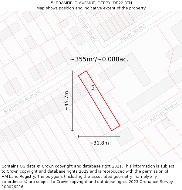 5, BRAMFIELD AVENUE, DERBY, DE22 3TN: Plot and title map
