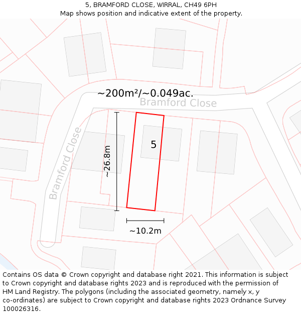 5, BRAMFORD CLOSE, WIRRAL, CH49 6PH: Plot and title map