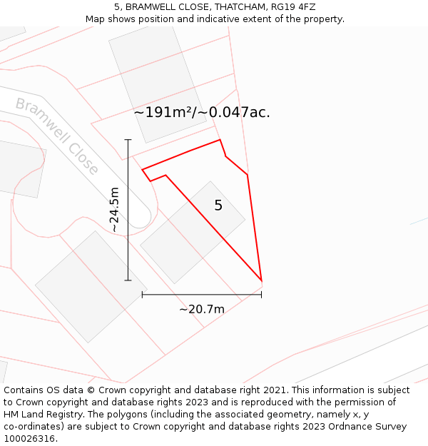 5, BRAMWELL CLOSE, THATCHAM, RG19 4FZ: Plot and title map