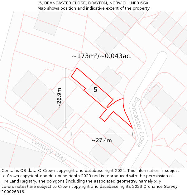 5, BRANCASTER CLOSE, DRAYTON, NORWICH, NR8 6GX: Plot and title map