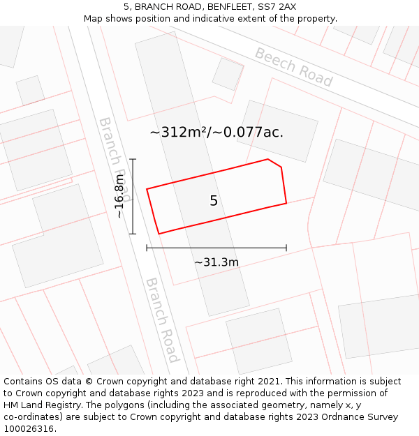 5, BRANCH ROAD, BENFLEET, SS7 2AX: Plot and title map