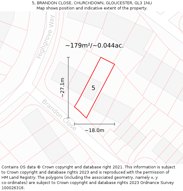 5, BRANDON CLOSE, CHURCHDOWN, GLOUCESTER, GL3 1NU: Plot and title map