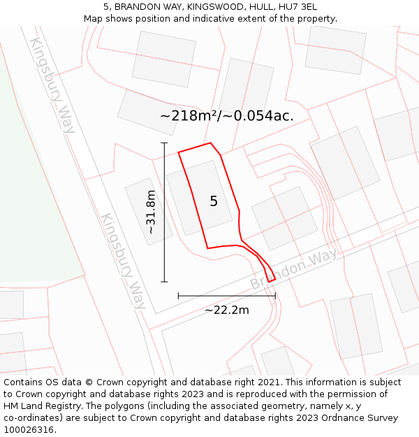 5, BRANDON WAY, KINGSWOOD, HULL, HU7 3EL: Plot and title map