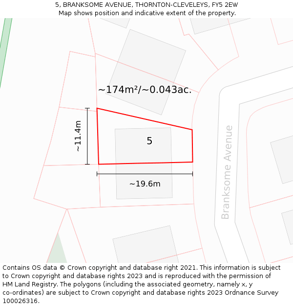 5, BRANKSOME AVENUE, THORNTON-CLEVELEYS, FY5 2EW: Plot and title map