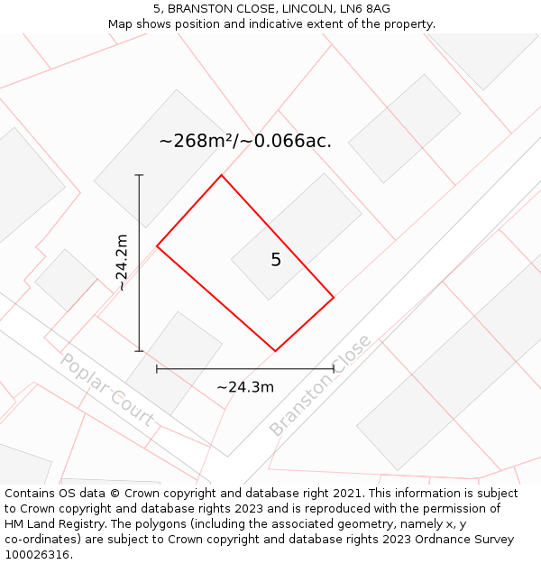 5, BRANSTON CLOSE, LINCOLN, LN6 8AG: Plot and title map