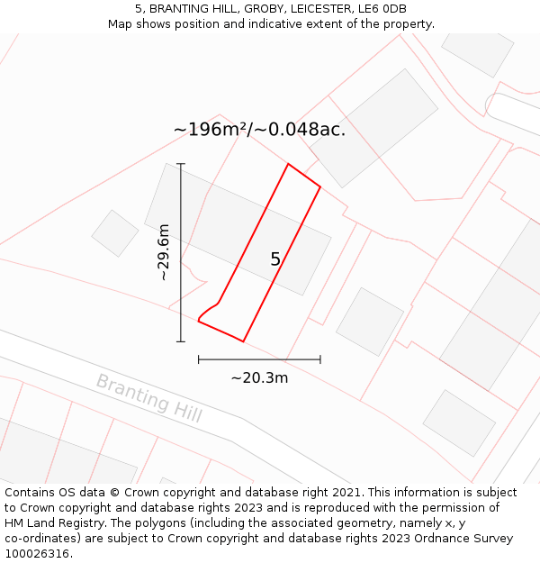 5, BRANTING HILL, GROBY, LEICESTER, LE6 0DB: Plot and title map