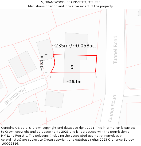 5, BRANTWOOD, BEAMINSTER, DT8 3SS: Plot and title map