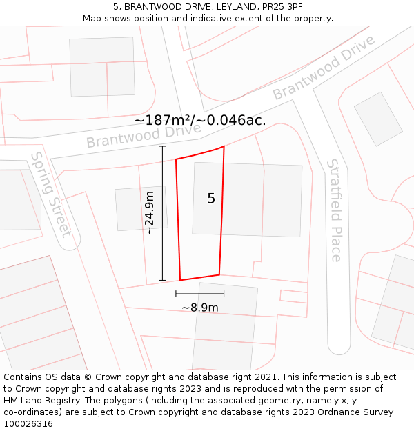 5, BRANTWOOD DRIVE, LEYLAND, PR25 3PF: Plot and title map