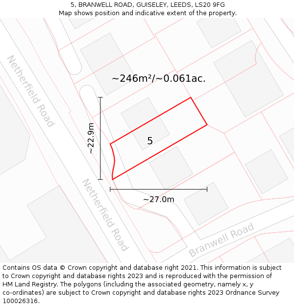 5, BRANWELL ROAD, GUISELEY, LEEDS, LS20 9FG: Plot and title map