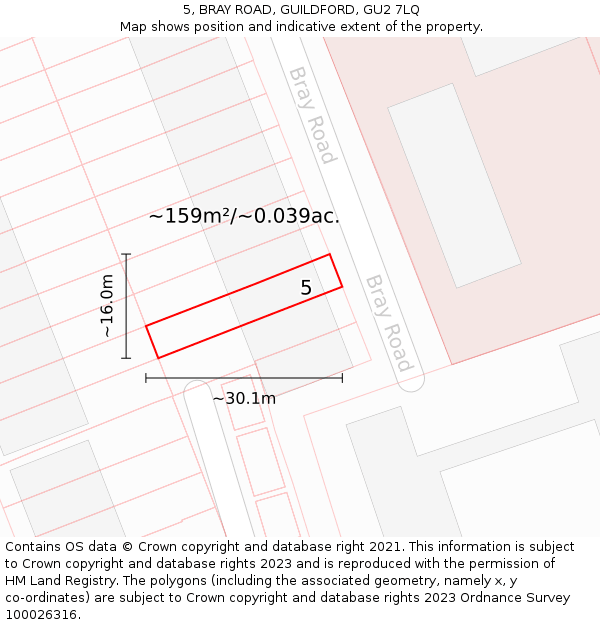 5, BRAY ROAD, GUILDFORD, GU2 7LQ: Plot and title map