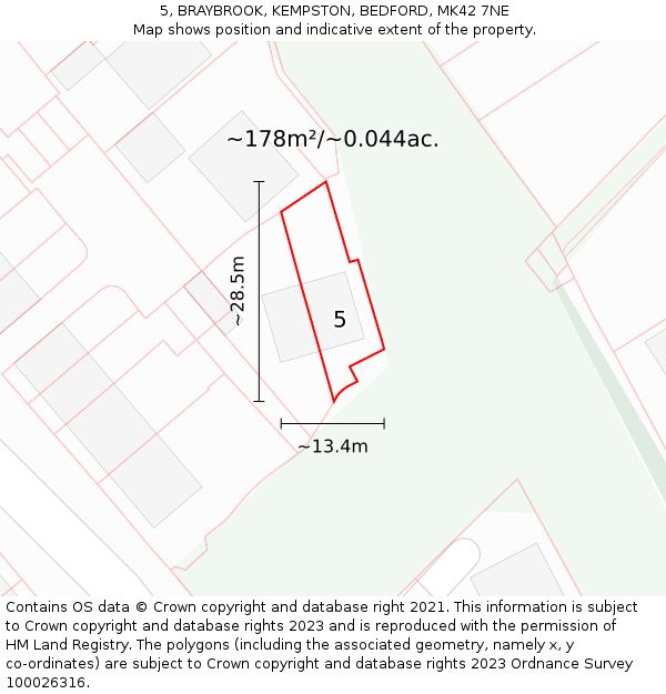 5, BRAYBROOK, KEMPSTON, BEDFORD, MK42 7NE: Plot and title map