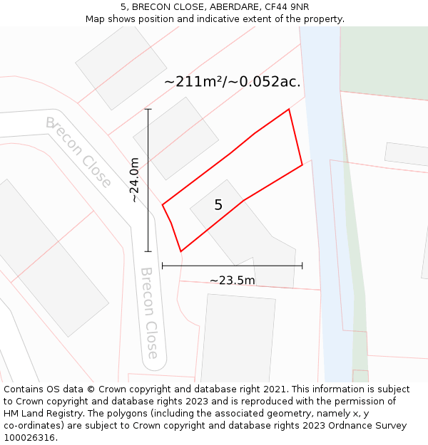 5, BRECON CLOSE, ABERDARE, CF44 9NR: Plot and title map