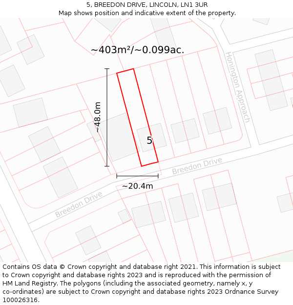 5, BREEDON DRIVE, LINCOLN, LN1 3UR: Plot and title map