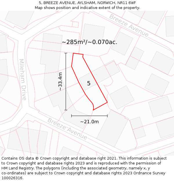5, BREEZE AVENUE, AYLSHAM, NORWICH, NR11 6WF: Plot and title map