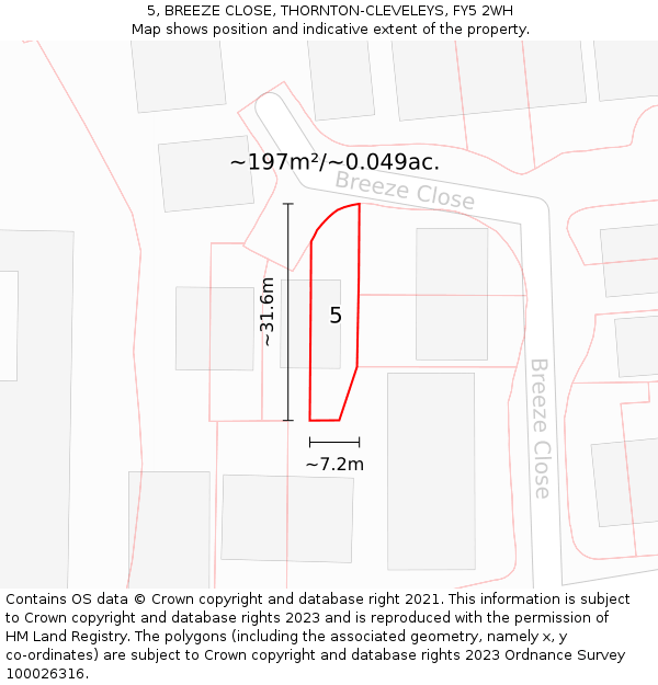 5, BREEZE CLOSE, THORNTON-CLEVELEYS, FY5 2WH: Plot and title map