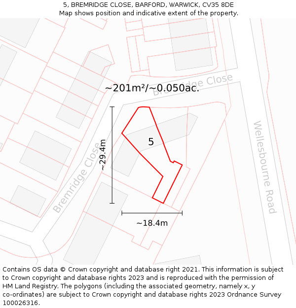 5, BREMRIDGE CLOSE, BARFORD, WARWICK, CV35 8DE: Plot and title map