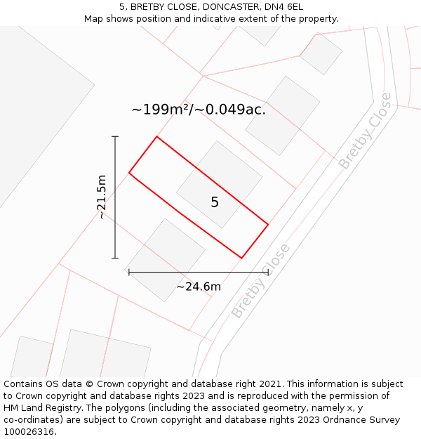 5, BRETBY CLOSE, DONCASTER, DN4 6EL: Plot and title map