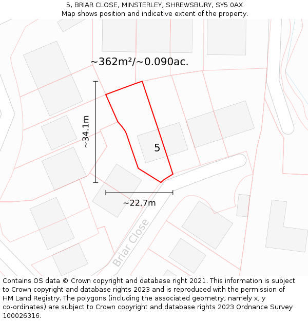 5, BRIAR CLOSE, MINSTERLEY, SHREWSBURY, SY5 0AX: Plot and title map