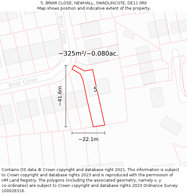 5, BRIAR CLOSE, NEWHALL, SWADLINCOTE, DE11 0RX: Plot and title map