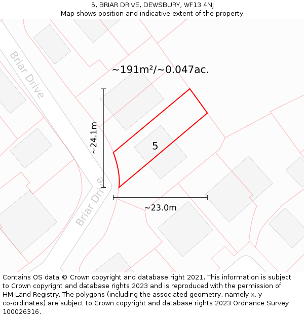 5, BRIAR DRIVE, DEWSBURY, WF13 4NJ: Plot and title map