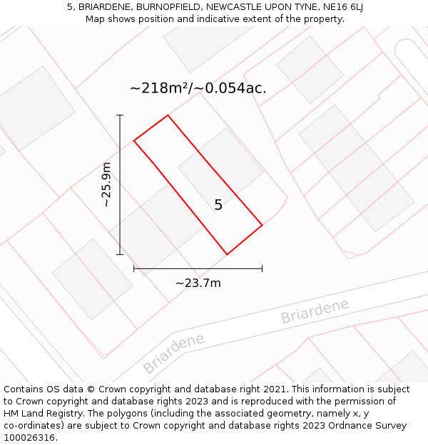 5, BRIARDENE, BURNOPFIELD, NEWCASTLE UPON TYNE, NE16 6LJ: Plot and title map
