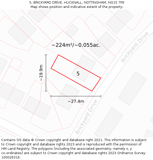 5, BRICKYARD DRIVE, HUCKNALL, NOTTINGHAM, NG15 7PE: Plot and title map