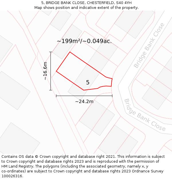 5, BRIDGE BANK CLOSE, CHESTERFIELD, S40 4YH: Plot and title map