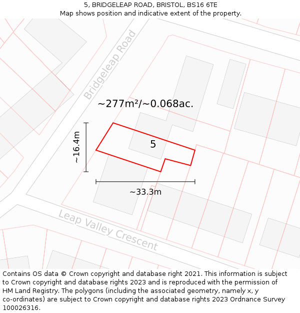 5, BRIDGELEAP ROAD, BRISTOL, BS16 6TE: Plot and title map