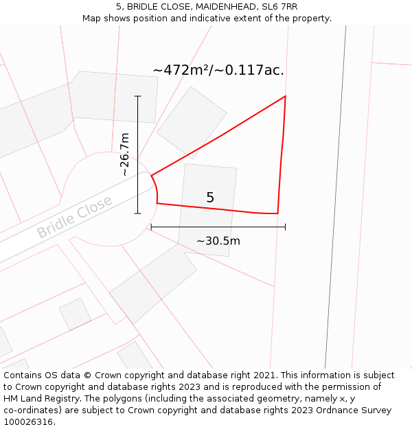 5, BRIDLE CLOSE, MAIDENHEAD, SL6 7RR: Plot and title map