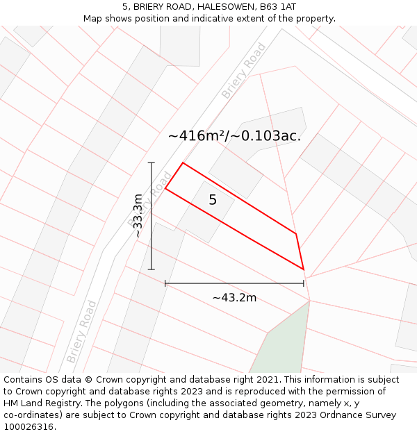 5, BRIERY ROAD, HALESOWEN, B63 1AT: Plot and title map
