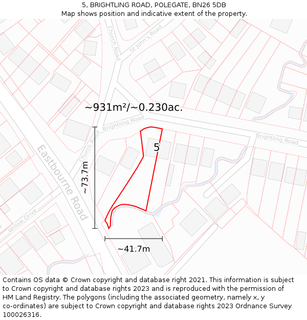 5, BRIGHTLING ROAD, POLEGATE, BN26 5DB: Plot and title map
