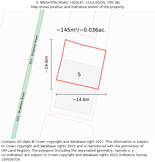 5, BRIGHTON ROAD, HOOLEY, COULSDON, CR5 3EJ: Plot and title map